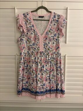 Vineyard Vines White Floral Mini Dress with Pink and Blue Accents